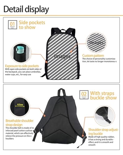 Horeset American Flag & Fish School Bags for Boys 5-16,Backpack with Lunch Box Bag & Pencil Case for Kids Gifts, Casual Set Portable Rucksack for Travel Sports Picnic3