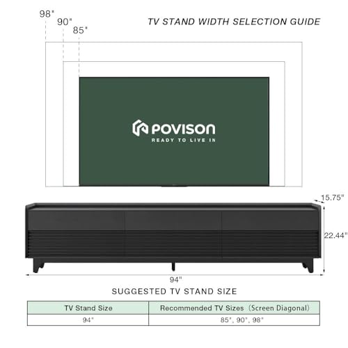 Image of POVISON Fully-Assembled Mid Century Modern TV Stand with Legs, Wood Media Console with Adjustable LED Light, Entertainment Center with Storage for Living Room