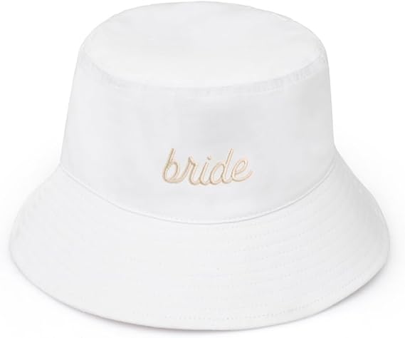 Embroidered White Bride Bucket Hat
