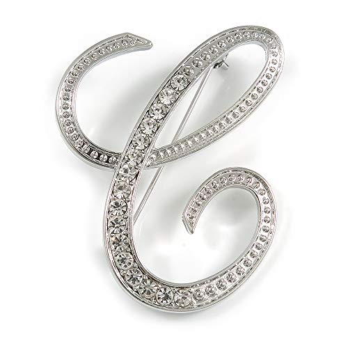 Broche initiale C haute joaillerie en rhodium et cristaux pour une brillance d'exception