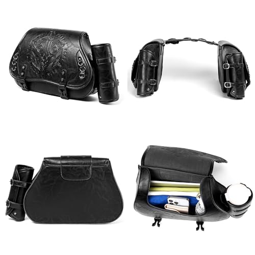 Alforjas para motocicleta para Yamaha V Star 250 2008-2024, alforjas impermeables de cuero PU con portavasos, bolsa de almacenamiento duradera para viajes miniatura 3