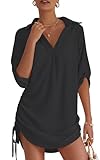 MOHHOM Swimsuit Coverup for Women Bathing Suit Cover Up Summer Swimwear Drawstring Beach Bikini Dress Shirt(Black,M)