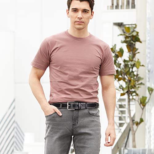 Fioretto Mens Studded Genuine Leather Belts For Jeans Vintage Retro Circle Rivets Belt With Buckle Black 34 #TOP6