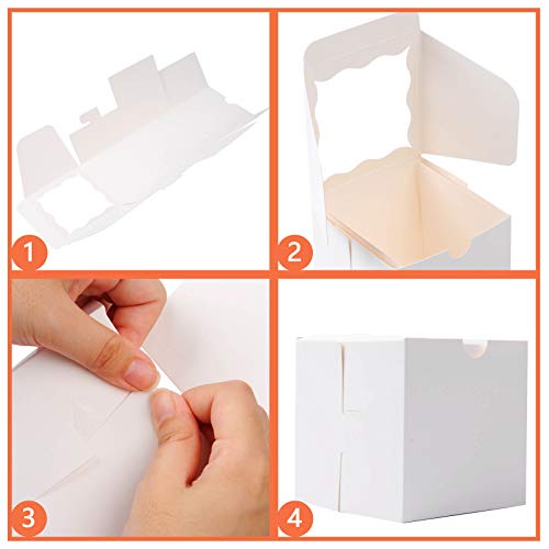 50 PCS Bakery Boxes with Window Cookie Boxes for Gift Giving 4x4x4 inches(White) - Thumbnail 4