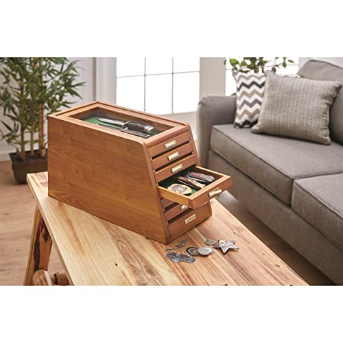 Castlecreek Collector's Cabinet Display Case For Collectibles, Wood 7-Drawer Storage Organizer, Oak #TOP2