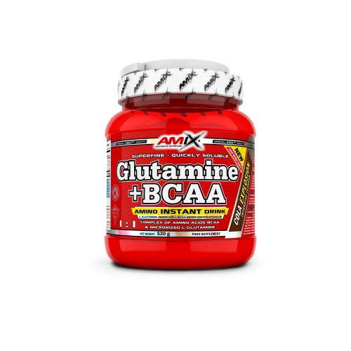 AMIX - Bcaa Glutamina - 530 Gramos - Complemento Alimenticio de Glutamina en Polvo - Reduce el Catabolismo Muscular - Ideal para Deportistas - Sabor Cola - Aminoácidos Ramificados