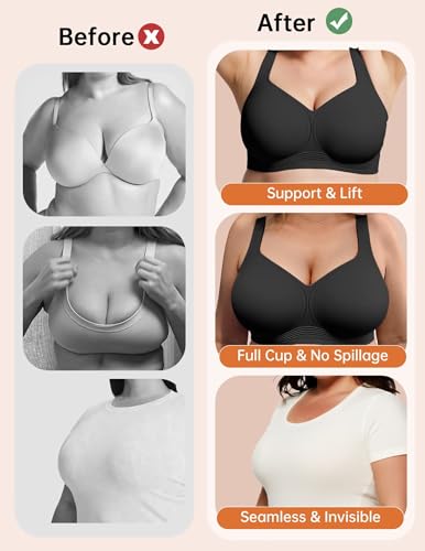 Vertvie Jelly Bras for Women Plus Size Minimizer Soft Wireless Push Up Bra Full Supportive Older Lift Back Coverage Bralette(Black,38DD)