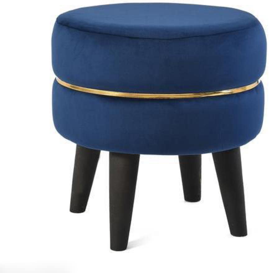 WUDENSEE Beautiful Velvet Puffy Office Stool with Black Legs Home Decor | Upholstered Round Velvet Tufted Foot Rest Ottoman | Ottoman for Living Room & Bedroom | Decorative Home Furniture (Blue)