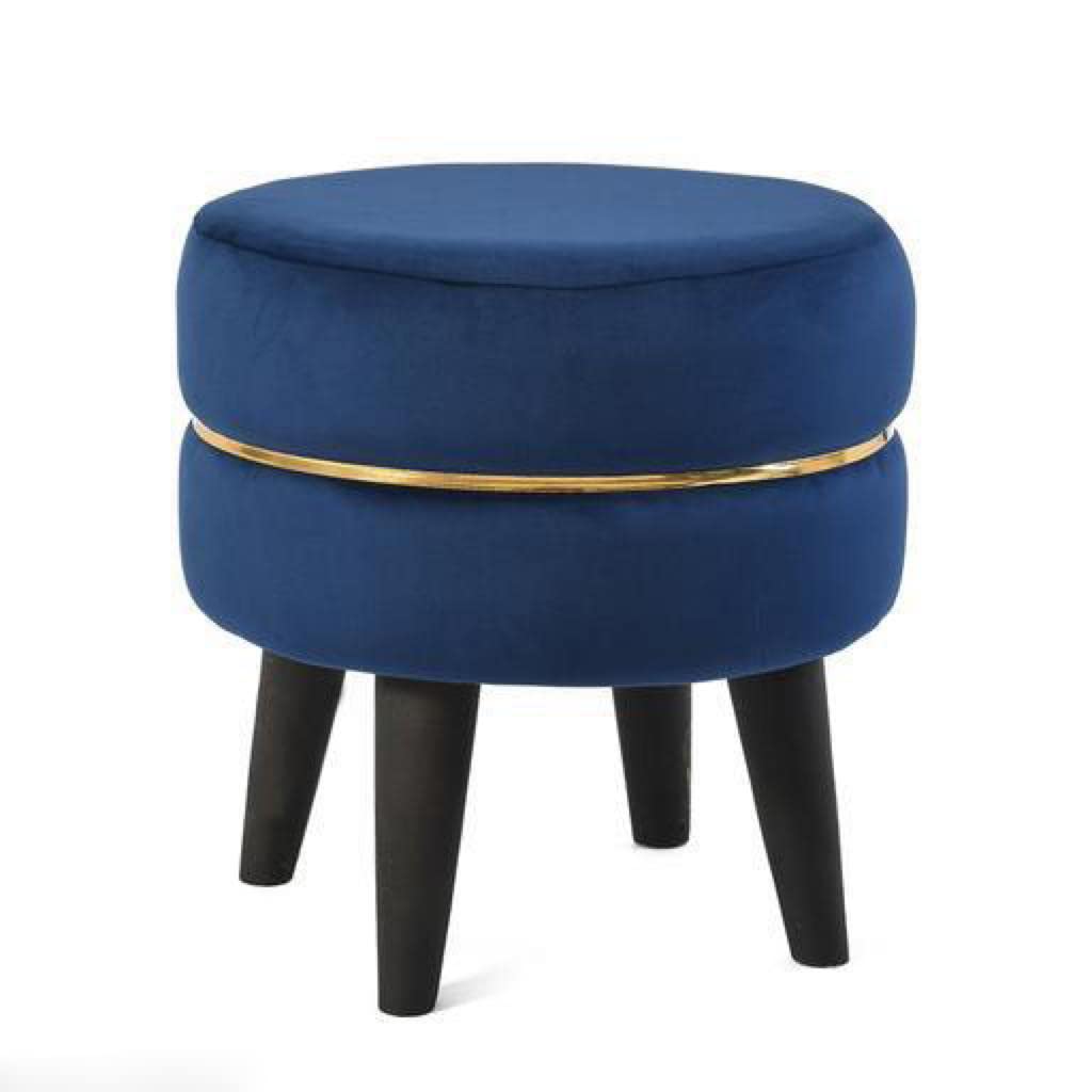 WUDENSEE Beautiful Velvet Puffy Office Stool with Black Legs Home Decor | Upholstered Round Velvet Tufted Foot Rest Ottoman | Ottoman for Living Room & Bedroom | Decorative Home Furniture (Blue)