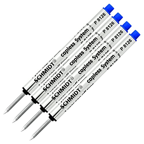 4 Pack - Schmidt P8126 Short Version At 3.88" Capless Rollerball Refill - Blue #TOP4