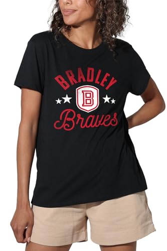 Bradley University Official Braves Women's Loose T-Shirt, Black, Large