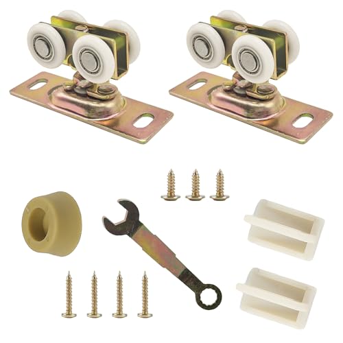 Image of 13 /16 inch Pocket Door Ball Bearing Hangers Fit Kenna-Frame, Crawford & Press-Rite Doors V-Type Tracks, Upgraded N 7065 with Quad-Wheel, 3 /4 inch C.T.C., Min. 1 inch Thick Doors, 2 Pack