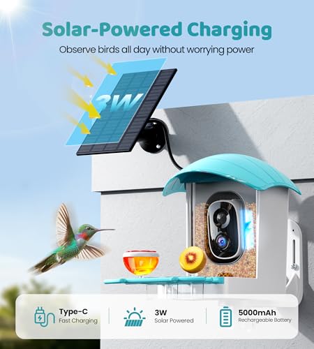 image for IUUZEUL Bird Feeder with Camera Solar Powered: Smart Bird Feeders for 