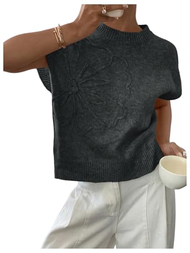 Image of SOLY HUX Women's Short Sleeve Sweater 3D Floral Sweaters Pullover Tank Tops Knit Vest Trendy Fashion Clothing
