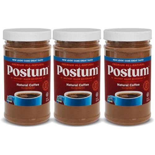 Postum Natural Coffee Flavor Coffee Substitute (3x8oz) Coffee Alternative Caffeine Free with Roasted Wheat Bran & Molasses | Natural, Non-GMO, Vegan Coffee Replacement Drink