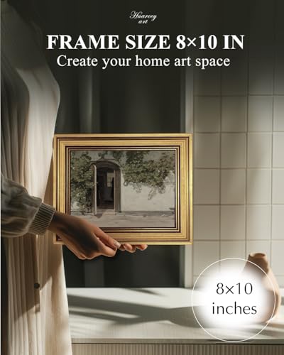 Image of HUARCEY Gold Framed Vintage Wall Art Vineman Climbing The Walls Farmhouse Wall Decor Opening Door Oil Painting Picture Canvas Print Art Home Decor Aesthetic for Bedroom Bathroom Office 8x10in