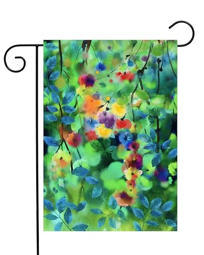 ShineSnow Watercolor Abstract Spring Seasonal Green Floral Leaves Flowers Nature Garden Yard Flag 12