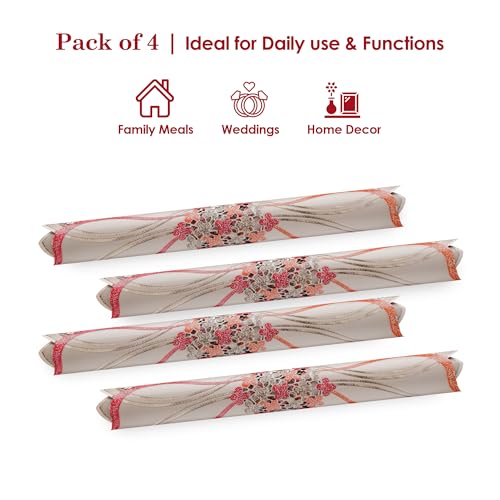 Image of Kuber Industries 4 Pcs PVC Side Table Mats | Washable Placemat /Dining Table Mat for Party, Wedding and Family Functions | Flower Design - Cream
