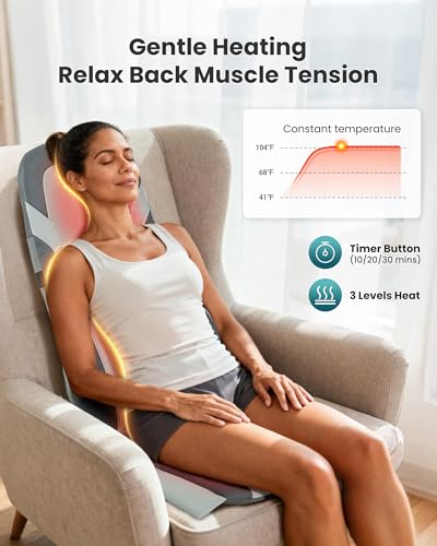 Image of Snailax Shiatsu Back Massager with Heat,Full Back Massager for Pain Relief Deep Tissue,Longer Massage Chair Pad,Back Kneading Shiatsu or Rolling Massage for Chair, Gifts for Women Men Parents