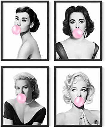 HAUS AND HUES Celebrity Wall Art Pop Art Wall Decor - Set of 4 Fashion Wall Art | Audrey Hepburn Poster Marilyn Monroe Poster Grace Kelly Poster Elizabeth Taylor Pop Wall Art (11x14, Black Framed)