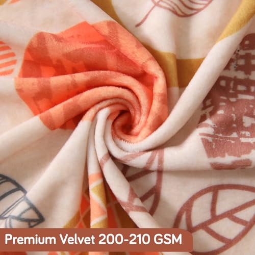 Image of HOKIPO Premium Printed Velvet Dining Chair Cover Set of 6, Coral Autumn Leaves (AR-5794-D1*6)