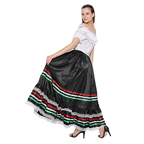 Fantastcostumes Women Traditional Mexican Dress Lace Flower Senorita Costume Festival Party Spanish Dress, Large #TOP4