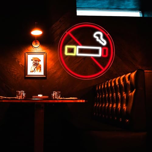 Image of No Smoking Neon Signs for Wall Decor Neon Lights for Bedroom Led Business Signs Suitable for Public Places Christmas Birthday Party 5V Power Adapter, 12.2 * 12.2 Inch (Red+Yellow+White)