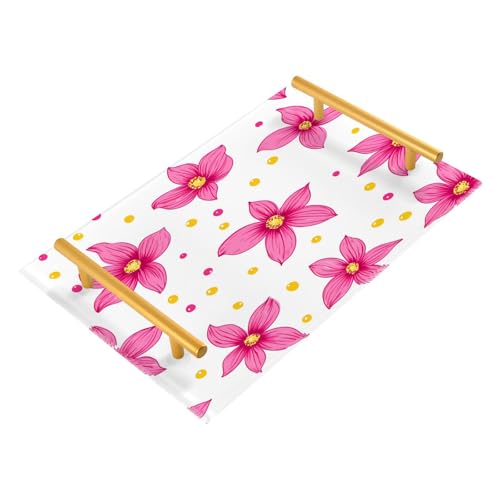 GUIJI Flower and Polka Dot Acrylic Tray, Perfume Cosmetic Jewelry Decorative Trays Bathtub Organizer, Living Room Kitchen Serving Tray with Gold Handles