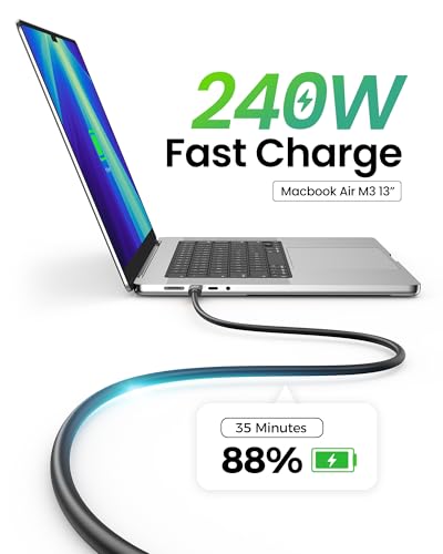 Image of Fitee USB C Monitor Cable, 80Gbps Data Transfer, High Speed USB C Video Cable, 8K@60Hz, 4K@144Hz, 240W Charging, Type C Compatible for MacBook Pro, iPhone 17, CarPlay, Portable Monitor, Display, 3FT