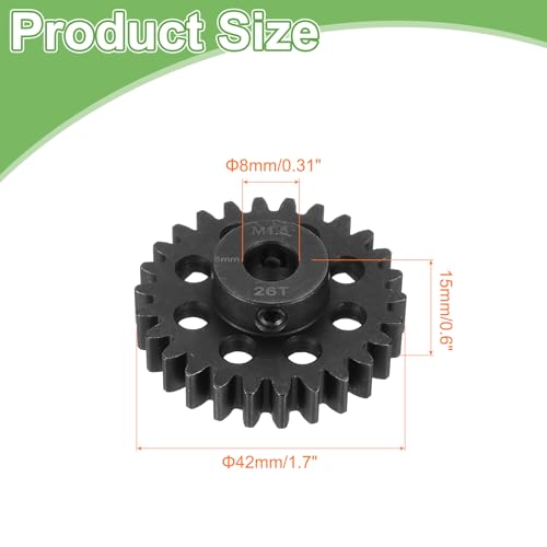 QUARKZMAN Stahl M1.5 Zahnradsatz 26T 8mm Welle Motorzahnräder Für RC Fahrzeuge Truck Drift Car Teil Schwarz