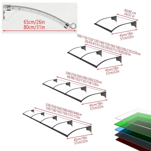 Auvent de porte en polycarbonate 45x300 cm avec support robuste