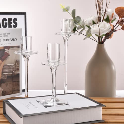 Dawhud Direct Clear Glass Candle Holder - Candle Stick Holders - Elegant And Versatile Candle Holders For Pillar, Floating, And Led Candles - Set Of 3, White Transparent - 30X11X11Cm #TOP5