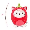 PEACH CAT Strawberry Cat Plush Pillow Cute Strawberry Kitten Stuffed Animal Cat plushie with Strawberry Outerwear for Kids Red 8" #2