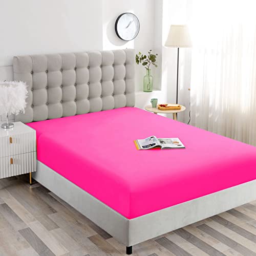 Image of Ghooss Full Size Fitted Sheet,Hotel Quality Bedding Fitted Sheet Deep Pocket up to 14 Inch,Wrinkle and Fade Resistant,1 Piece,Hot Pink