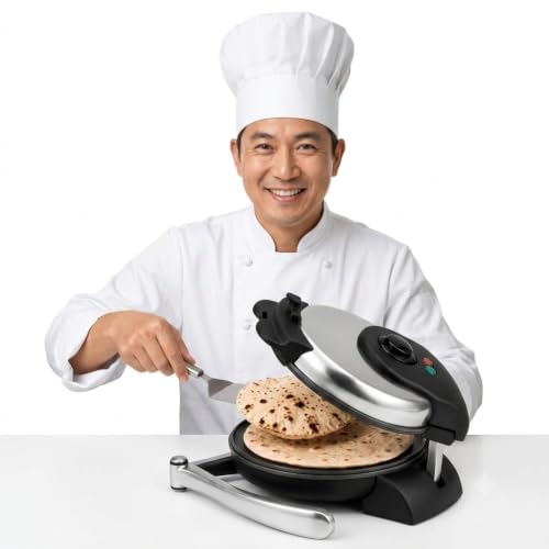 DRUMSTONE (Luxurious 5 Year Warranty) Non-Stick Electric Roti & Khakhra Maker 1000W with Adjustable Temperature Control Stainless Steel Body Fast Heat
