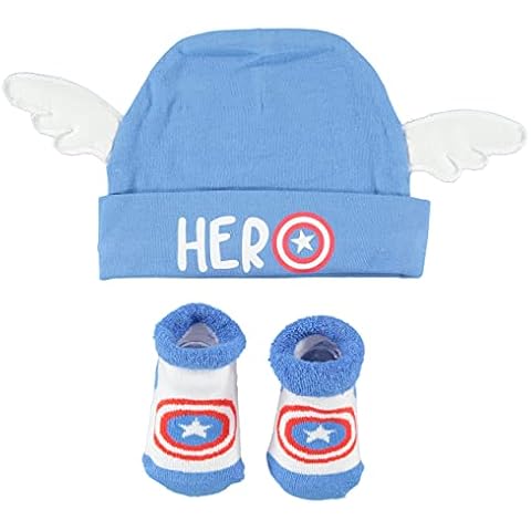 CAPTAIN AMERICA Baby Boys Cap and Bootie Set - Baby Gift Set with Baby Hat and Baby Socks (Blue/Red/White, 0-12 Months) Cover