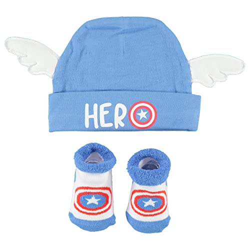 CAPTAIN AMERICA Boys Cap and Bootie Set - Gift Set with Hat, Socks (Blue/Red/White, 0-12 Months)
