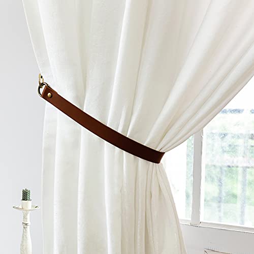 Zilucky Set Of 2 Leather Curtain Tie Backs, Minimalist Leather Drapery Tiebacks, Window Treatment Holdbacks , Housewarming Gift , Modern Home Decor Accessories (Brown) #TOP6