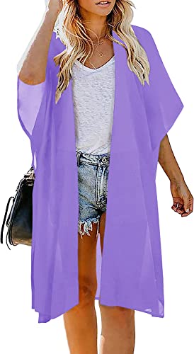Image of Indian Trendy Women's Solid Puff Sleeve Kimono Long Cardigan Loose Cover Up Casual Blouse Top Chiffon