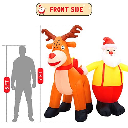 Acekid Christmas Inflatables 7Ft Christmas Decorations Outdoor Inflatable Santa Reindeer Christmas Blow Up Built-In Led Lights With Tethers, Stakes,Outdoor Christmas Yard Decorations #TOP6