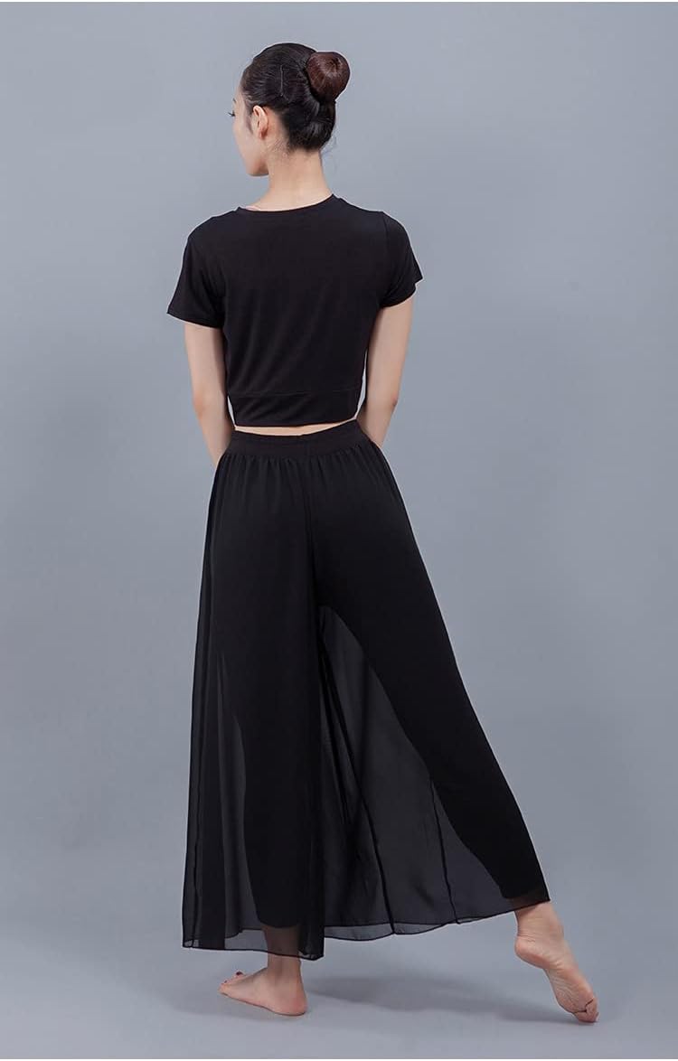 Angcoco Women's Chinese Traditional Dance Loose Fit Wide Leg Mesh Pants
