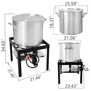 Creole feast sbk1001 100 qt seafood boiling kit with strainer outdoor seafood boil pot and basket with 100000 btus propane burner and 10 psi regulator black silver  urban country home decor