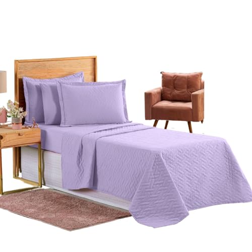 Colcha Coxa Cocha Cobre Leito Jogo Roupa Cama Solteiro 2 Pçs Fronha Matelado Basico Simples Macio Luxo (Lilas)