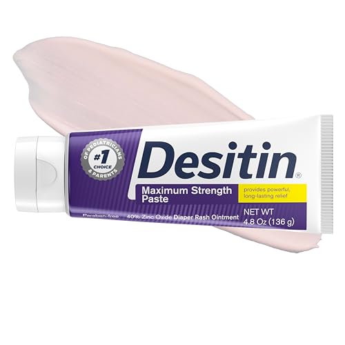 Desitin Maximum Strength Baby Diaper Rash Cream, 40% Zinc Oxide, Hypoallergenic No Added Parabens & Dyes, Protects & Relieves Baby’s Skin for Up to 12 Hours, Prevents Diaper Rash, 4.8 oz Tube