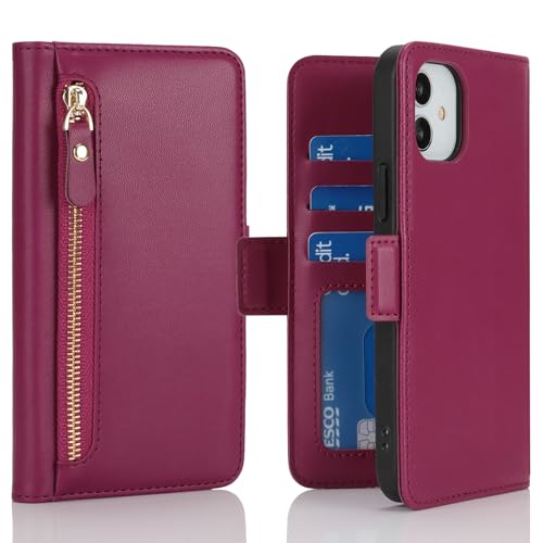 Housse iPhone 12 Pro antichoc Havaya étui portefeuille rouge foncé anti-rayures