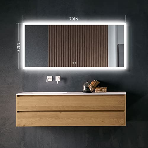 Bhbl Mirror With Light 70 X 32 Inch Led Bathroom Mirror,Bathroom Mirrors Wall Mounted (N031) Lighted Makeup Mirror With Anti-Fog & Dimming Vanity Mirror For Wall (Vertical/Horizontal) #TOP6