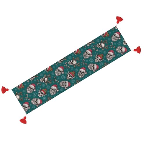 Chemin de table crânes colorés 35x152 cm antidérapant à pompons - 3