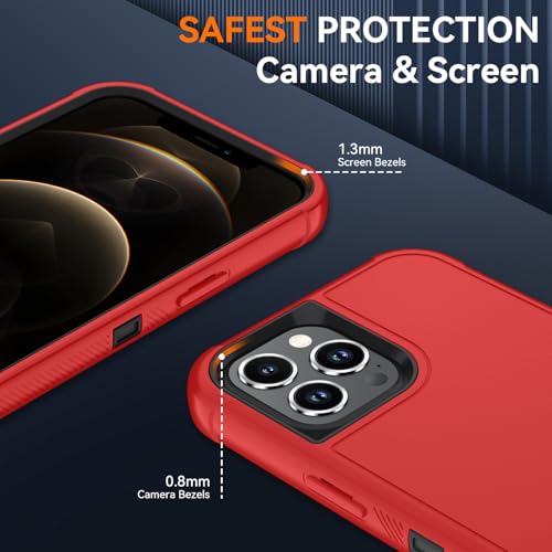 Image of SunStory Compatible with iPhone 12 Pro Max Case with HD Screen Protector, 3-Layer Heavy Duty Full-Body Cover,3 in 1 Hybrid Protective Case for iPhone 12 Pro Max 6.7 inch, Red