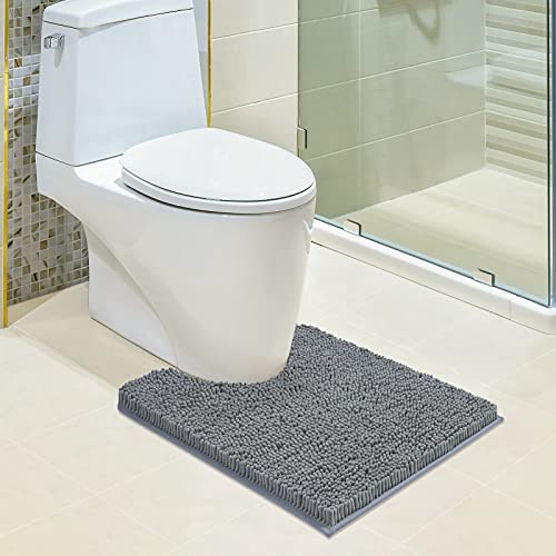 Mayshine Soft Plush Chenille Around Toilet - Cold Feet Protector Bathroom Rug, Absorbent Microfiber Contour/U Shape Bath Mat, Machine Washable, Non-Slip Grip, Quick-Dry, Thick Shaggy (Gray, 24"X20") #TOP5