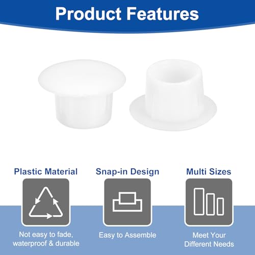 Image of uxcell 300Pcs Screw Hole Plugs, 8mm(5 /16 inch) Dia Plastic Round Button Plugs Snap in Locking Hole Covers Flush Type Caps for Furniture Cabinet, White